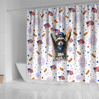 USA America Raccoon Hot Dog 250 Years Shower Curtain 4th of July 1776-2026 Patriotic Fireworks