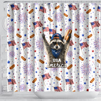 USA America Raccoon Hot Dog 250 Years Shower Curtain 4th of July 1776-2026 Patriotic Fireworks