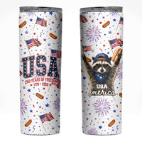 USA America Raccoon Hot Dog 250 Years Skinny Tumbler 4th of July 1776-2026 Patriotic Fireworks