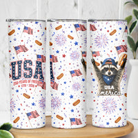 USA America Raccoon Hot Dog 250 Years Skinny Tumbler 4th of July 1776-2026 Patriotic Fireworks