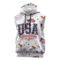 USA America Raccoon Hot Dog 250 Years Sleeveless Hoodie 4th of July 1776-2026 Patriotic Fireworks