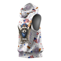 USA America Raccoon Hot Dog 250 Years Sleeveless Hoodie 4th of July 1776-2026 Patriotic Fireworks
