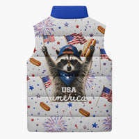 USA America Raccoon Hot Dog 250 Years Sleeveless Puffer Jacket 4th of July 1776-2026 Patriotic Fireworks