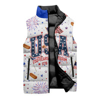USA America Raccoon Hot Dog 250 Years Sleeveless Puffer Jacket 4th of July 1776-2026 Patriotic Fireworks