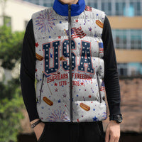 USA America Raccoon Hot Dog 250 Years Sleeveless Puffer Jacket 4th of July 1776-2026 Patriotic Fireworks