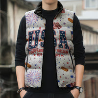 USA America Raccoon Hot Dog 250 Years Sleeveless Puffer Jacket 4th of July 1776-2026 Patriotic Fireworks