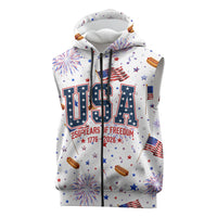 USA America Raccoon Hot Dog 250 Years Sleeveless Zip Hoodie 4th of July 1776-2026 Patriotic Fireworks
