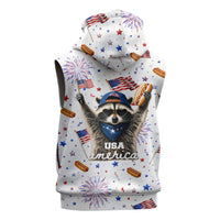 USA America Raccoon Hot Dog 250 Years Sleeveless Zip Hoodie 4th of July 1776-2026 Patriotic Fireworks