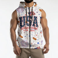 USA America Raccoon Hot Dog 250 Years Sleeveless Zip Hoodie 4th of July 1776-2026 Patriotic Fireworks