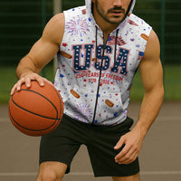 USA America Raccoon Hot Dog 250 Years Sleeveless Zip Hoodie 4th of July 1776-2026 Patriotic Fireworks