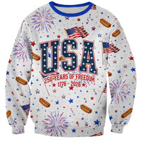 USA America Raccoon Hot Dog 250 Years Sweatshirt 4th of July 1776-2026 Patriotic Fireworks