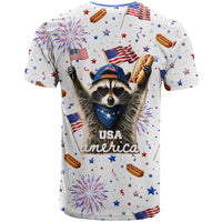USA America Raccoon Hot Dog 250 Years T Shirt 4th of July 1776-2026 Patriotic Fireworks