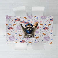 USA America Raccoon Hot Dog 250 Years Tablecloth 4th of July 1776-2026 Patriotic Fireworks