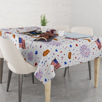 USA America Raccoon Hot Dog 250 Years Tablecloth 4th of July 1776-2026 Patriotic Fireworks
