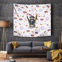 USA America Raccoon Hot Dog 250 Years Tapestry 4th of July 1776-2026 Patriotic Fireworks