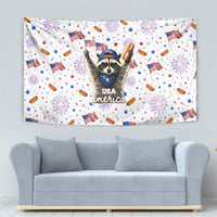 USA America Raccoon Hot Dog 250 Years Tapestry 4th of July 1776-2026 Patriotic Fireworks