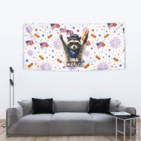 USA America Raccoon Hot Dog 250 Years Tapestry 4th of July 1776-2026 Patriotic Fireworks