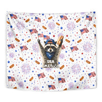 USA America Raccoon Hot Dog 250 Years Tapestry 4th of July 1776-2026 Patriotic Fireworks
