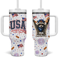 USA America Raccoon Hot Dog 250 Years Tumbler With Handle 4th of July 1776-2026 Patriotic Fireworks