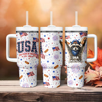 USA America Raccoon Hot Dog 250 Years Tumbler With Handle 4th of July 1776-2026 Patriotic Fireworks