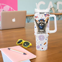 USA America Raccoon Hot Dog 250 Years Tumbler With Handle 4th of July 1776-2026 Patriotic Fireworks