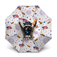 USA America Raccoon Hot Dog 250 Years Umbrella 4th of July 1776-2026 Patriotic Fireworks
