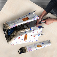 USA America Raccoon Hot Dog 250 Years Umbrella 4th of July 1776-2026 Patriotic Fireworks