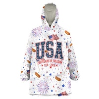 USA America Raccoon Hot Dog 250 Years Wearable Blanket Hoodie 4th of July 1776-2026 Patriotic Fireworks