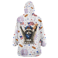 USA America Raccoon Hot Dog 250 Years Wearable Blanket Hoodie 4th of July 1776-2026 Patriotic Fireworks