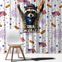 USA America Raccoon Hot Dog 250 Years Window Curtain 4th of July 1776-2026 Patriotic Fireworks