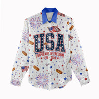 USA America Raccoon Hot Dog 250 Years Women Casual Shirt 4th of July 1776-2026 Patriotic Fireworks