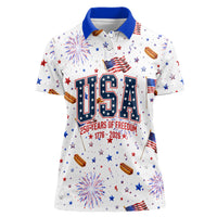USA America Raccoon Hot Dog 250 Years Women Polo Shirt 4th of July 1776-2026 Patriotic Fireworks
