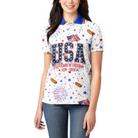 USA America Raccoon Hot Dog 250 Years Women Polo Shirt 4th of July 1776-2026 Patriotic Fireworks