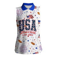 USA America Raccoon Hot Dog 250 Years Women Sleeveless Polo Shirt 4th of July 1776-2026 Patriotic Fireworks