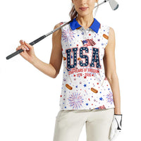 USA America Raccoon Hot Dog 250 Years Women Sleeveless Polo Shirt 4th of July 1776-2026 Patriotic Fireworks