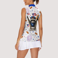 USA America Raccoon Hot Dog 250 Years Women Sleeveless Polo Shirt 4th of July 1776-2026 Patriotic Fireworks
