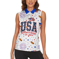 USA America Raccoon Hot Dog 250 Years Women Sleeveless Polo Shirt 4th of July 1776-2026 Patriotic Fireworks