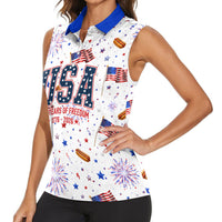 USA America Raccoon Hot Dog 250 Years Women Sleeveless Polo Shirt 4th of July 1776-2026 Patriotic Fireworks