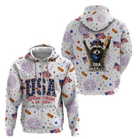 USA America Raccoon Hot Dog 250 Years Zip Hoodie 4th of July 1776-2026 Patriotic Fireworks