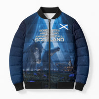 Scotland Kelpies And Unicorn UFO Bomber Puffer Jacket Sci-Fi Alien Abduction And Magic Legends