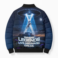 Scotland Kelpies And Unicorn UFO Bomber Puffer Jacket Sci-Fi Alien Abduction And Magic Legends