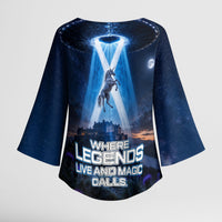 Scotland Kelpies And Unicorn UFO Kimono Sleeve Blouse Sci-Fi Alien Abduction And Magic Legends