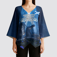 Scotland Kelpies And Unicorn UFO Kimono Sleeve Blouse Sci-Fi Alien Abduction And Magic Legends