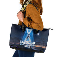 Scotland Kelpies And Unicorn UFO Leather Tote Bag Sci-Fi Alien Abduction And Magic Legends