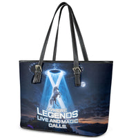 Scotland Kelpies And Unicorn UFO Leather Tote Bag Sci-Fi Alien Abduction And Magic Legends
