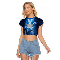 Scotland Kelpies And Unicorn UFO Raglan Cropped T Shirt Sci-Fi Alien Abduction And Magic Legends