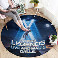 Scotland Kelpies And Unicorn UFO Round Carpet Sci-Fi Alien Abduction And Magic Legends