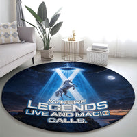 Scotland Kelpies And Unicorn UFO Round Carpet Sci-Fi Alien Abduction And Magic Legends