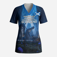 Scotland Kelpies And Unicorn UFO Scrub Top Sci-Fi Alien Abduction And Magic Legends