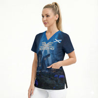 Scotland Kelpies And Unicorn UFO Scrub Top Sci-Fi Alien Abduction And Magic Legends